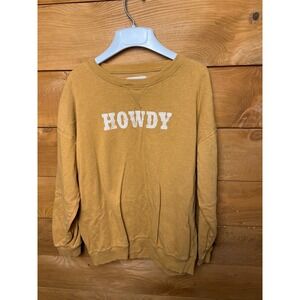 Aeropostale Womens Howdy Graphic Sweatshirt Mustard Yellow Pullover‎ Small Ovrsz